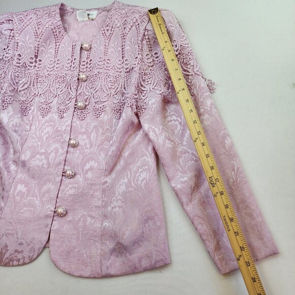 Vintage 2pc Skirt Top In the Mood 10 Pink Floral Lace Boho Fairy Wedding Mother - Picture 14 of 16